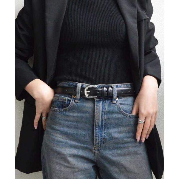 【牛革】ユニセックス ヴィンテージシルバーバックルレザーベルト