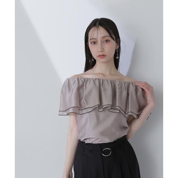 バイカラーメロウラッフルブラウス