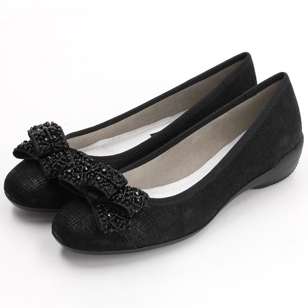 ビーズリボンモチーフスタイリッシュコンフォートパンプス