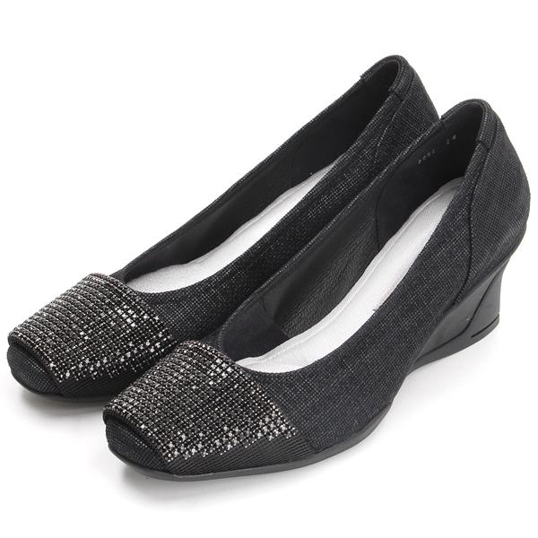 ラインストーンモチーフコンフォートウェッジパンプス