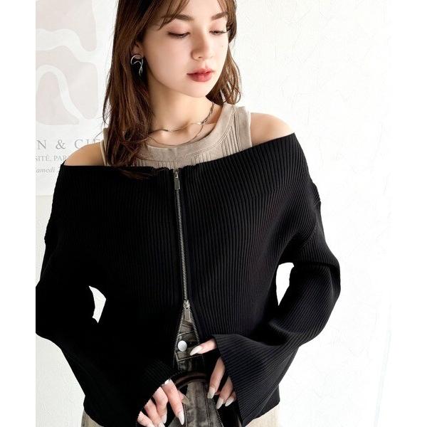 【mily bilet】大人の愛されカーデ。オフショル２WAYダブルジップニットカーディガン