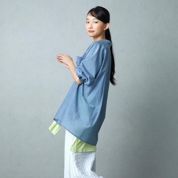 綿ナイロンデニムライクシャツ
