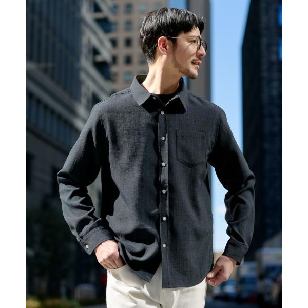 【イージーケア・吸水速乾・通気性・軽量】綿麻ライクテックキャンバスレギュラーカラー長袖シャツ
