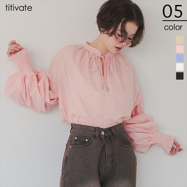 ギャザーリボンボイルブラウス