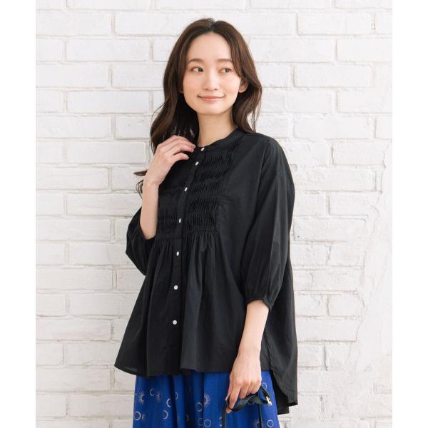 【大きいサイズ】 9号・15号 INDESIGN ツイストピンタックスタンドカラーブラウス