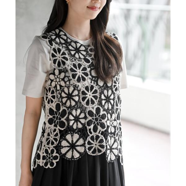 配色レースベスト