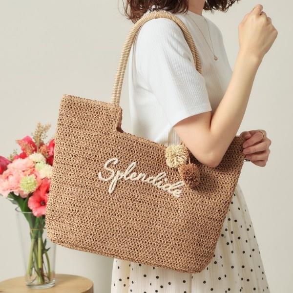 チャーム付ロゴ刺繍雑材トート
