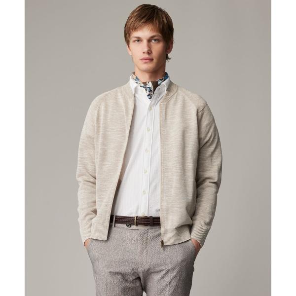 【イタリア糸使用/清涼感/軽い/洗える/サスティナブル】スラブギマ ニット  ジップ ブルゾン