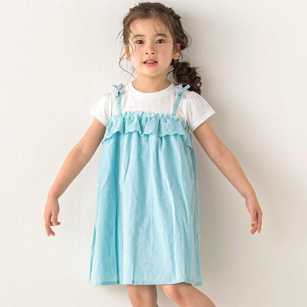 【お揃い】肩リボンドッキングワンピース(80~130cm)
