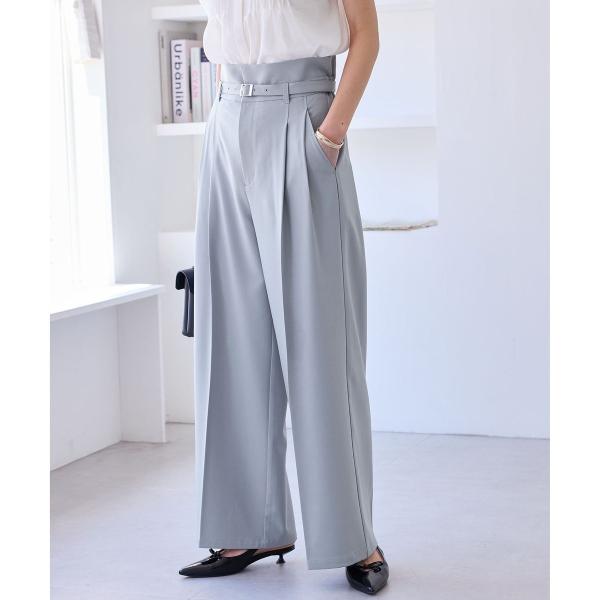 【新色追加】【防シワ/接触冷感】ベルトディテールタックワイドスラックスパンツ