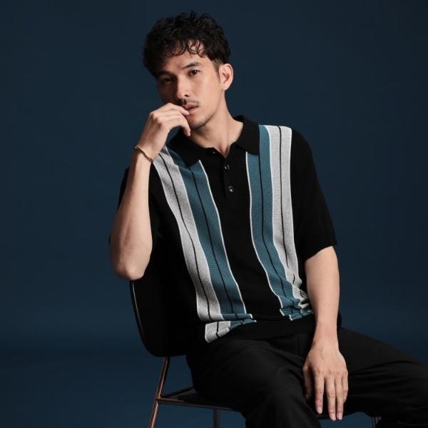 【日本テレビ系　ダメマネ！出演　鈴木仁さん着用】マルチストライプニットポロシャツ