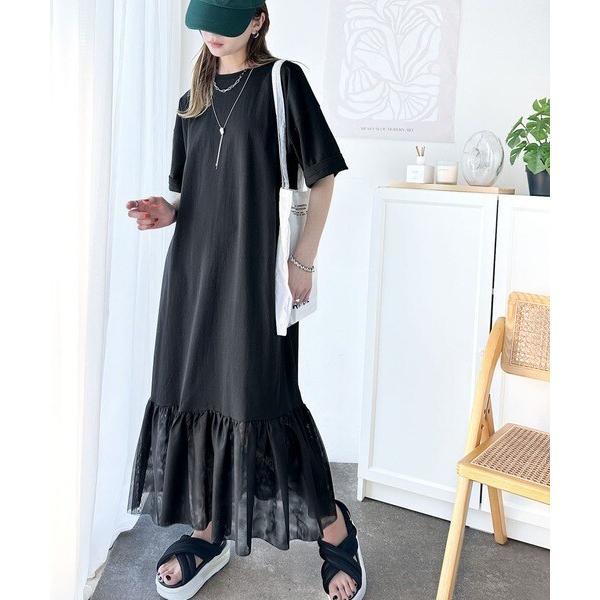 【JaVa ジャバコラボ】トレンドスタイル即完成!レイヤード風チュールコンビTシャツワンピース