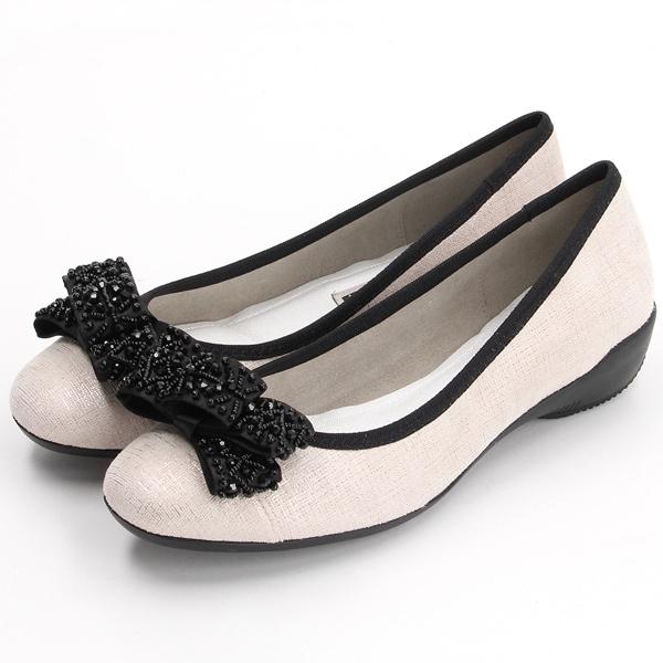 【大きいサイズ】ビーズリボンモチーフスタイリッシュコンフォートパンプス