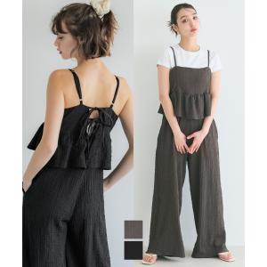 ￥新色登場／【シワになりにくい】クロスシャーリングペプラムオールインワン 全2色
