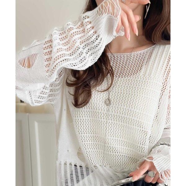 レイヤード自由自在。ヴィンテージライクの透かし編みトップス（長袖）