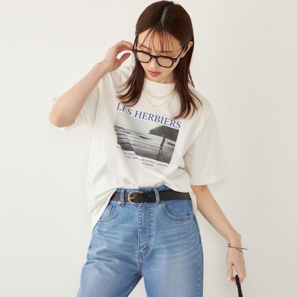 SHIPS Colors:〈接触冷感・UVカット〉サンセット フォト Tシャツ◇