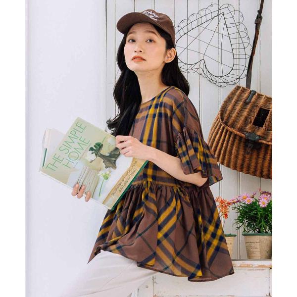 【大きいサイズ】 15号(3L) INDESIGN チェックフリルペプラムブラウス