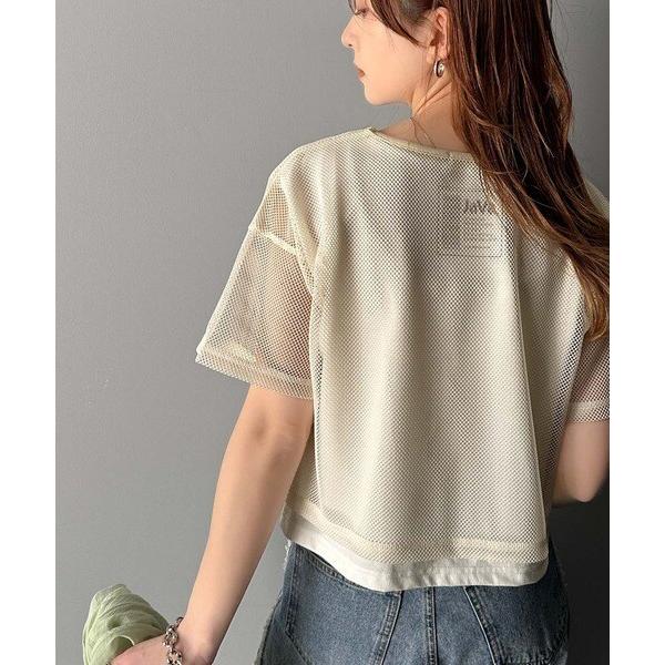 《JaVaジャバコラボ》バックプリントインナーセットレイヤードメッシュトップス（半袖）