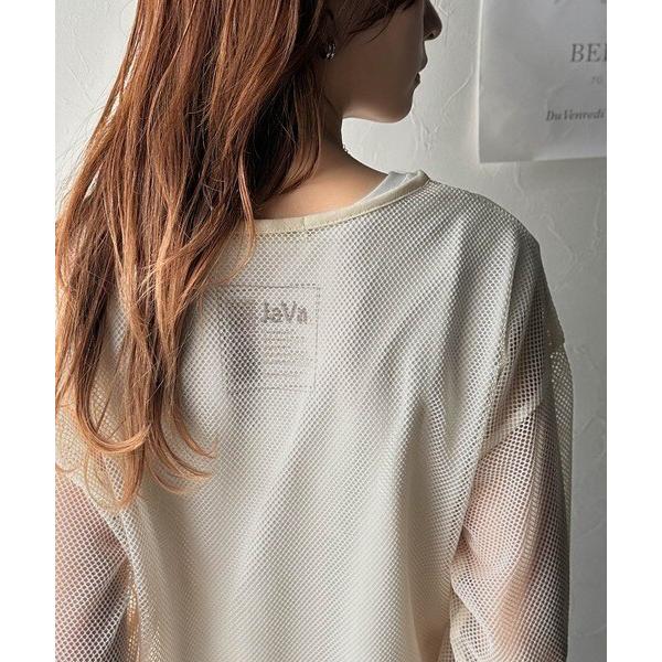 《JaVa ジャバコラボ》メッシュレイヤードバックプリントシャーリングトップス (インナーセット)