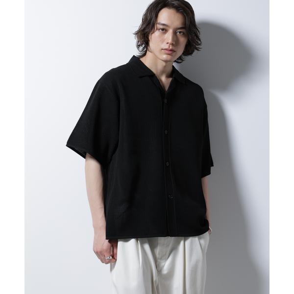 スポンディッシュ メッシュオープンカラーニットシャツ