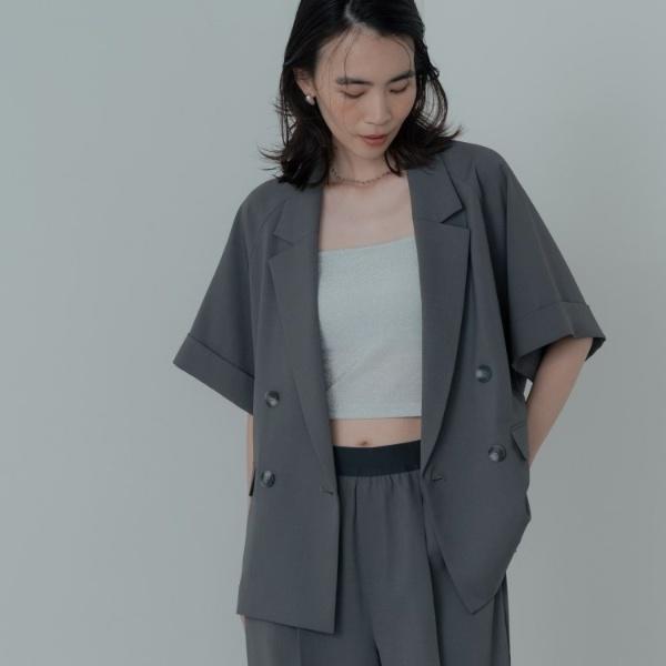 【セットアップ対応】イージーダブルブレスト半袖ジャケット
