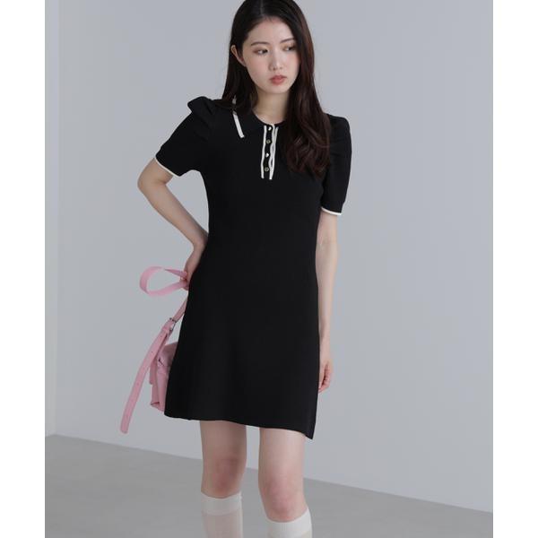 配色ラインポロニットワンピース