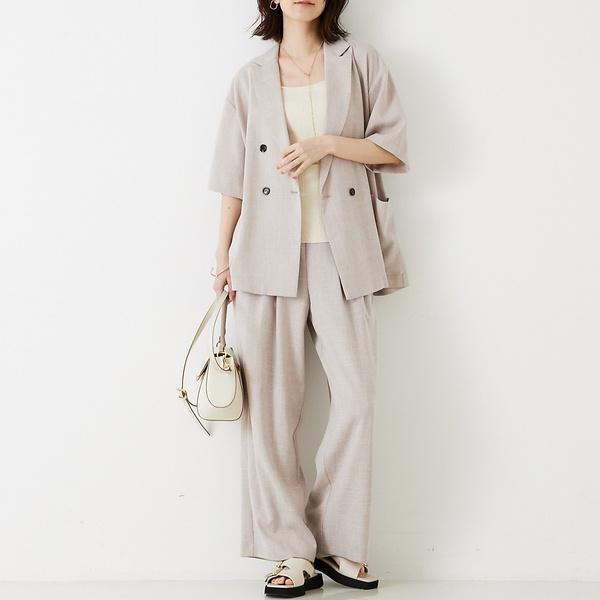 【WEB限定！2点セット】リネンライク半袖ジャケット＆ストレートパンツセットアッ
