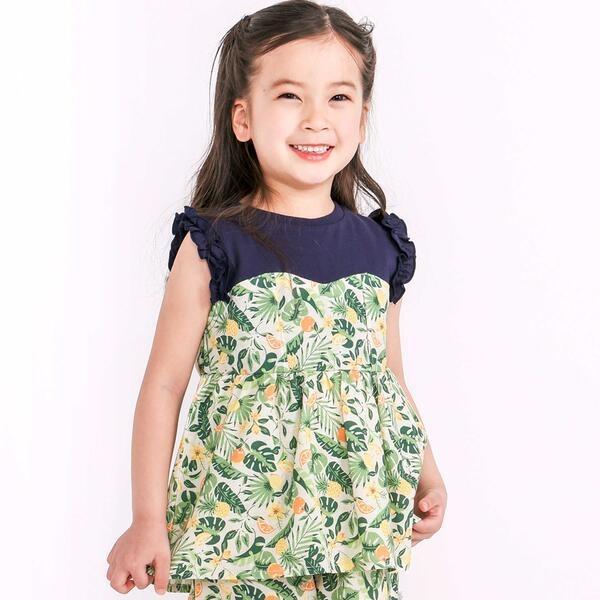 【お揃い/接触冷感】ドットフルーツボタニカル柄ドッキングノースリーブトップス(80~130cm)