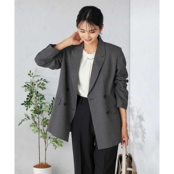 【洗える/イージーケア/吸水速乾/ストレッチ】梳毛調ダブルブレストジャケット
