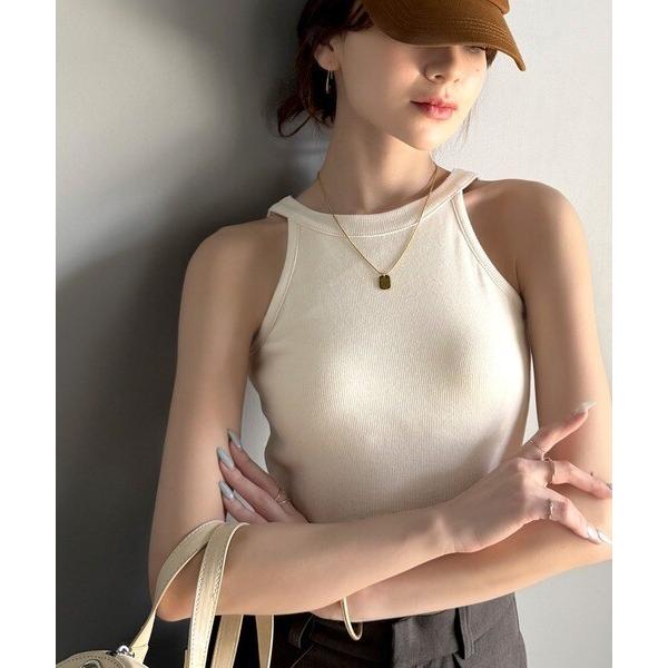 【mily bilet】シンプルに1枚でも着られる♪カップ付きテレコリブアメスリタンクトップ
