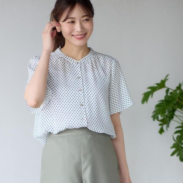 【マシンウォッシュ可】五分袖コツキプリントブラウス