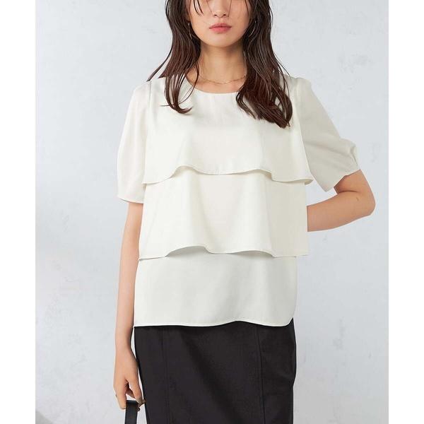【接触冷感/UVカット/吸水速乾/イージーケア】サテンティアードブラウス