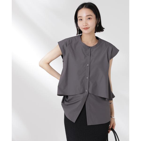 フロントフレアケープカラーノースリーブシャツ