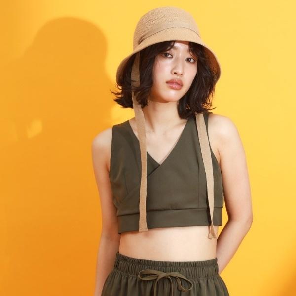 【mizugiwaラッシュガード】パット入りリボンビスチェセットアップ可接触冷感UVケア洗える