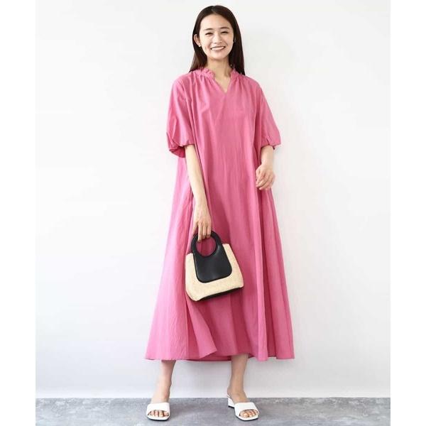 【夏映えワンピ/洗える】ソフトコットンボリュームスリーブワンピース