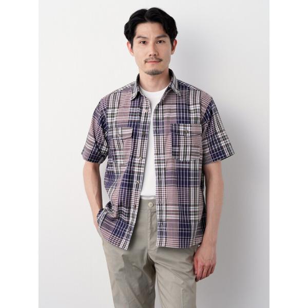 ファンチェック半袖シャツアウター
