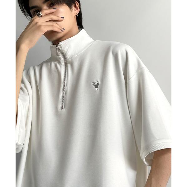 《JaVaジャバコラボ》「遊び心もこなれ感もキメる。」刺繍入りダンボール素材ジップ半袖Tシャツ