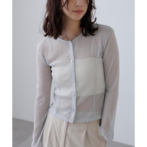ラメシアー楊柳カットソーカーディガン