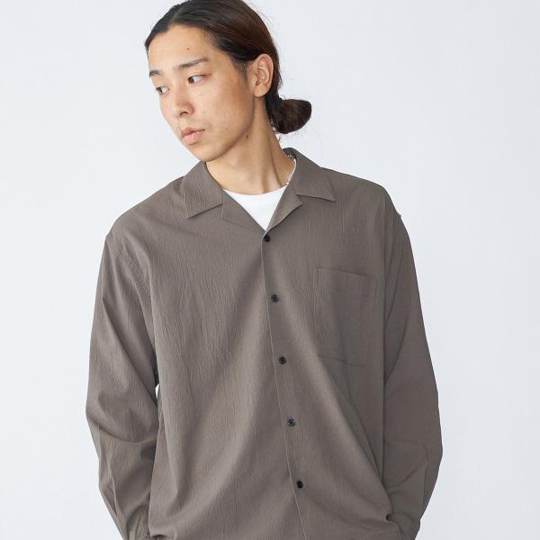 City Ambient Products: オープンカラー 楊柳 ソリッド ロングスリーブ シャツ