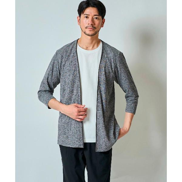 自宅で洗える麻ライクメランジ７分袖カーディガン