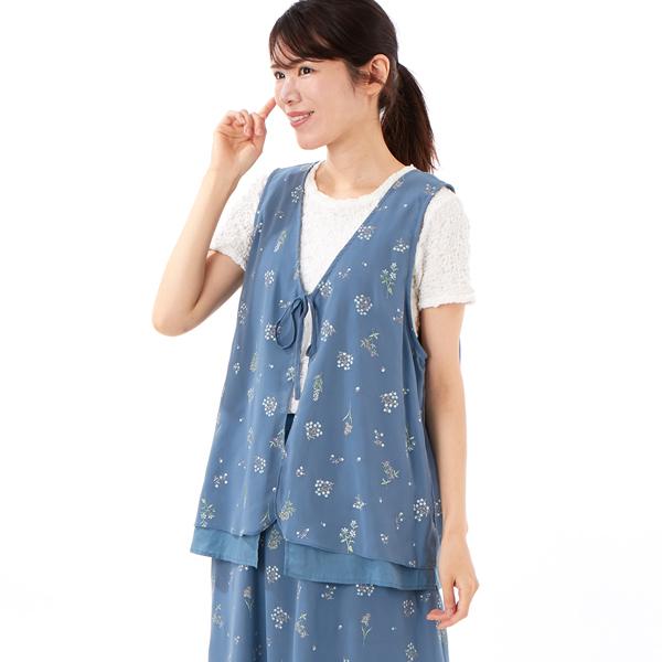 エステルシフォンブライズ加工小花プリント+コットンローンベスト