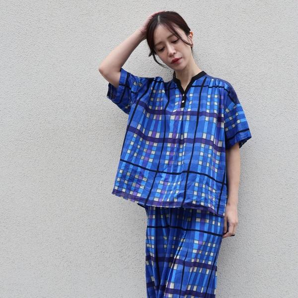 水彩タッチチェックプリントシャツ