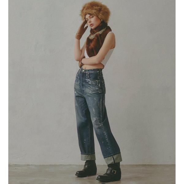 atelier SOMETHING スーパーハイライズワイドストレートデニムパンツ/箔プリント