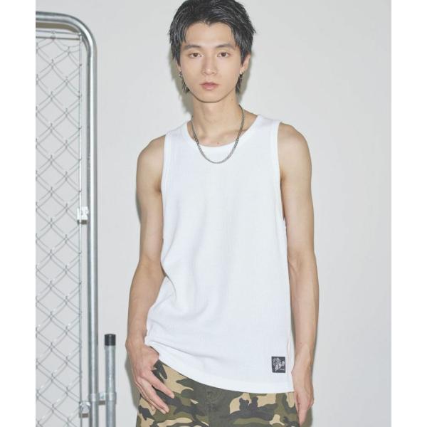 ワンポイントワッフルタンクトップ