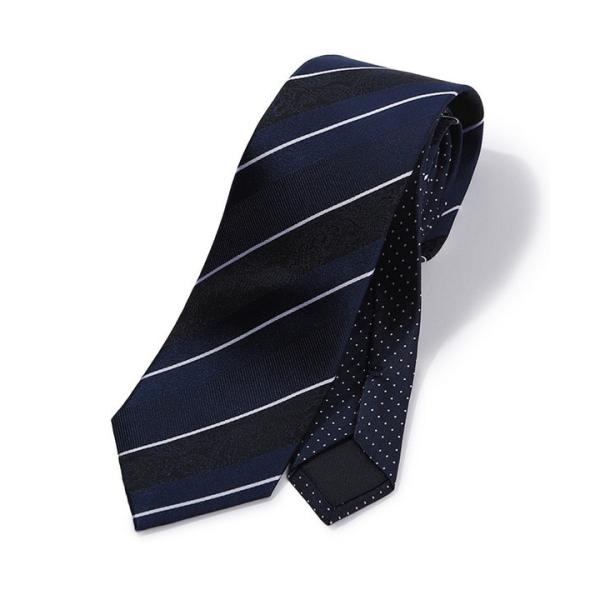 シャドーペイズリーストライプ×ピンドット柄シルクネクタイ