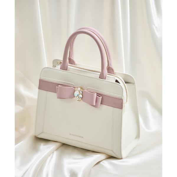 バイカラージュエルリボンハンドバッグ