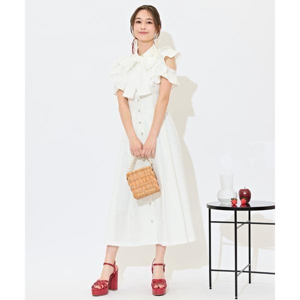 ラッフルスリーブリボンタイワンピース