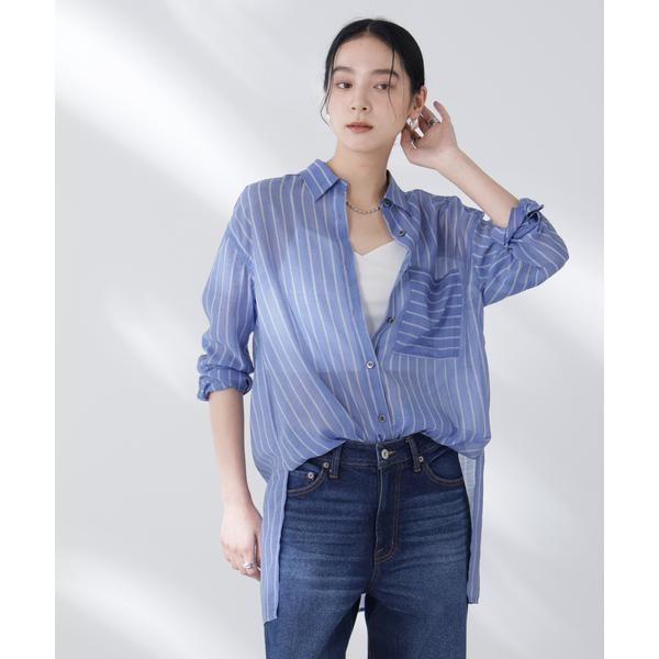 シアーストライプオーバーサイズロングシャツ(セットアップ可)