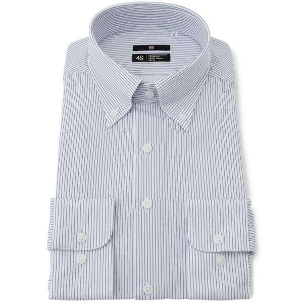 【WEB限定】ボタンダウン長袖ワイシャツ ブルーストライプ ノーアイロン ストレッチ素材