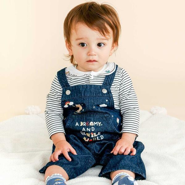 【お揃い】デニムチェックフロントプリントサロペットベビー(70~80cm)